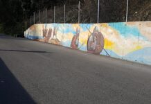 Графити с тема „Средновековни битки” върху новопостроената стена по пътя за Асеновата крепост