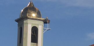 Два щъркела в гнездото на църквата „Св. Атанас”